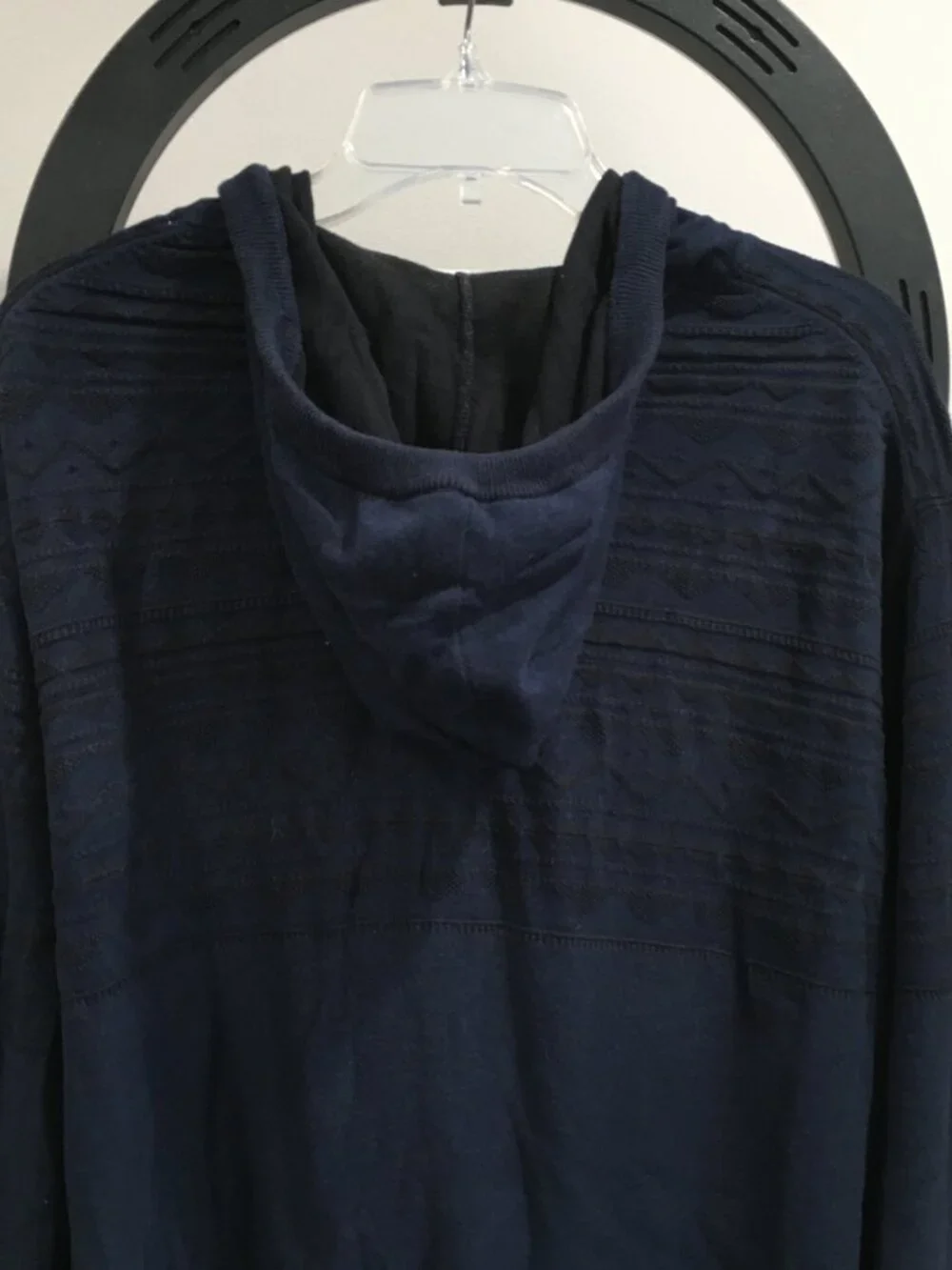 LOTUS Grey Label LUCKY BRAND Blue Black Embroidery Knit Hooded Full Zip Jacket